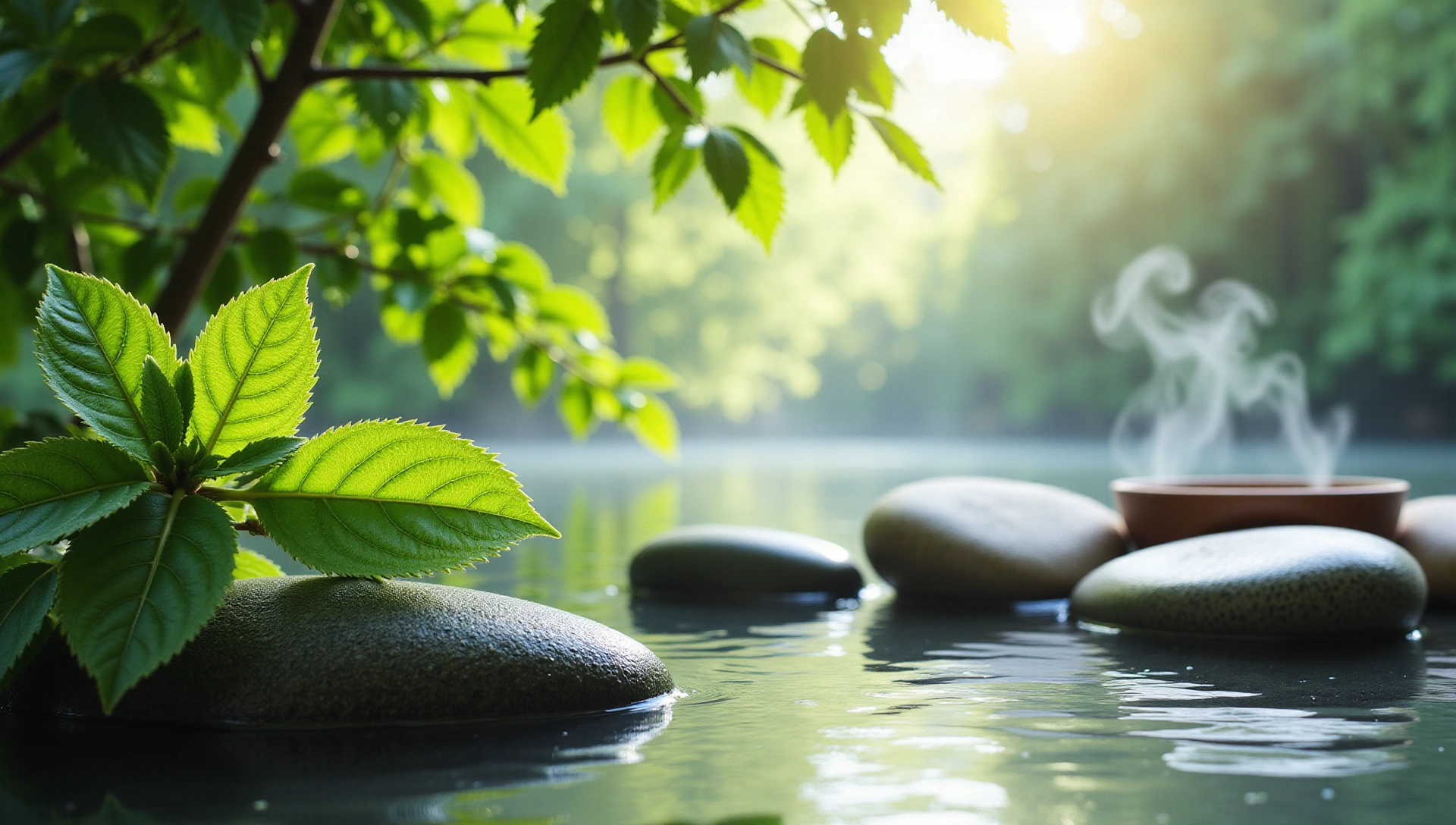Lush greenery and calm spa setting representing natural wellness